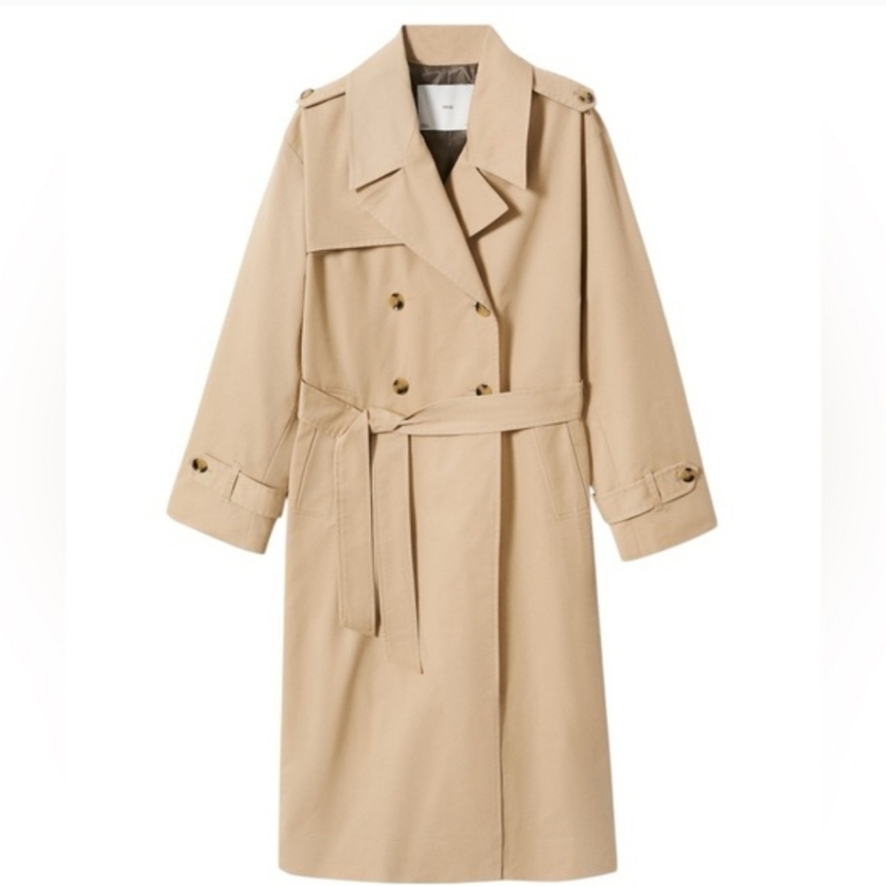 Mango Beige Double-Breasted Trench Coat with Belt.